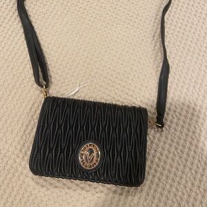 Valentino Orlandi Black Crossbody Bag with Gold Accents